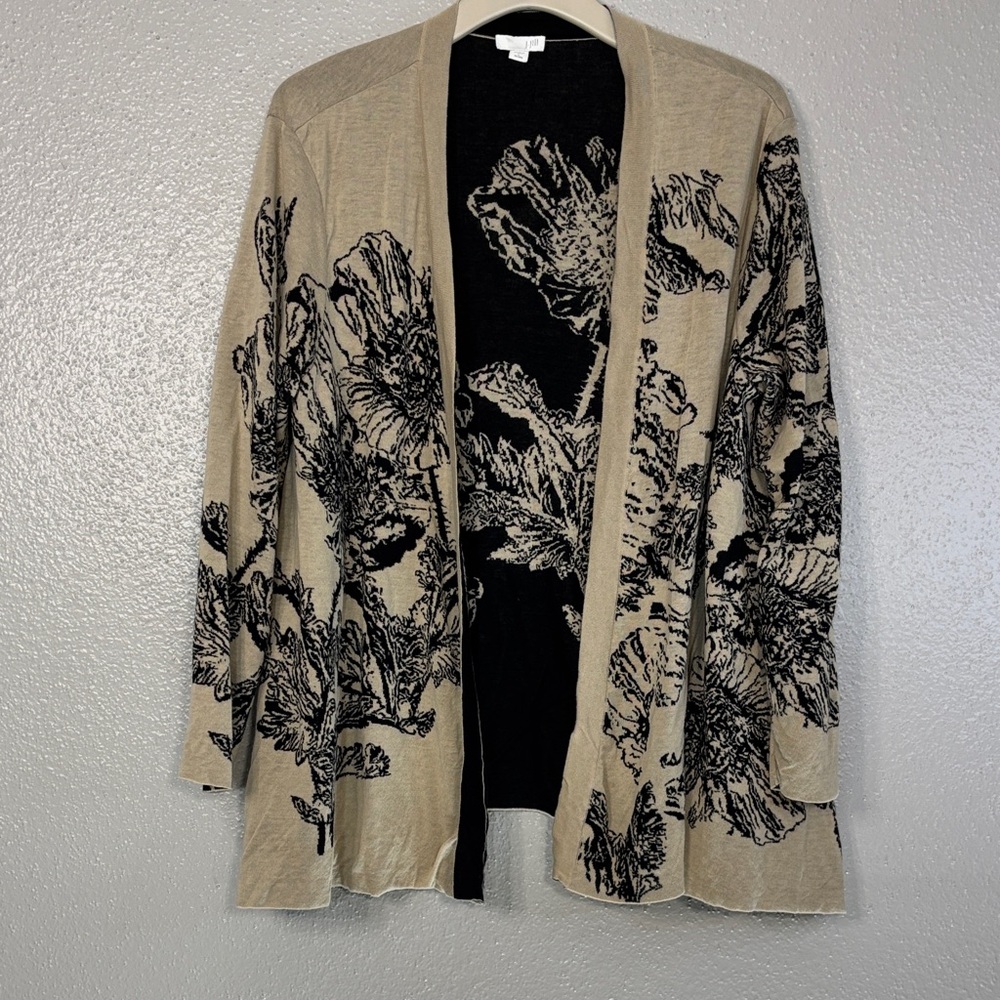 J. Jill Beige and Black Floral Cardigan